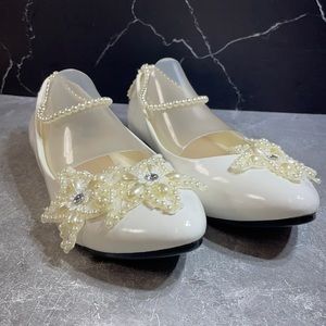 Getmorebeauty Pearl Bows Bridal Flats White Size 9.5m